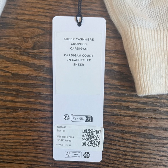 NWT Alo Sheer Cashmere Cropped Cardigan Size M - Picture 6 of 6